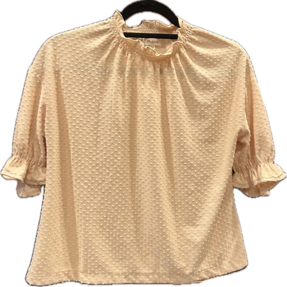 Madewell off white/cream Swiss dot mock neck shirt | XS XXS